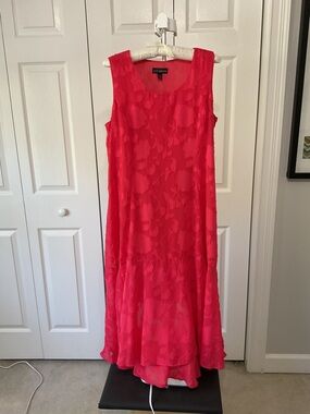 Susan Graver Collections Sleeveless Reddish/coral Floral A-Line Dress